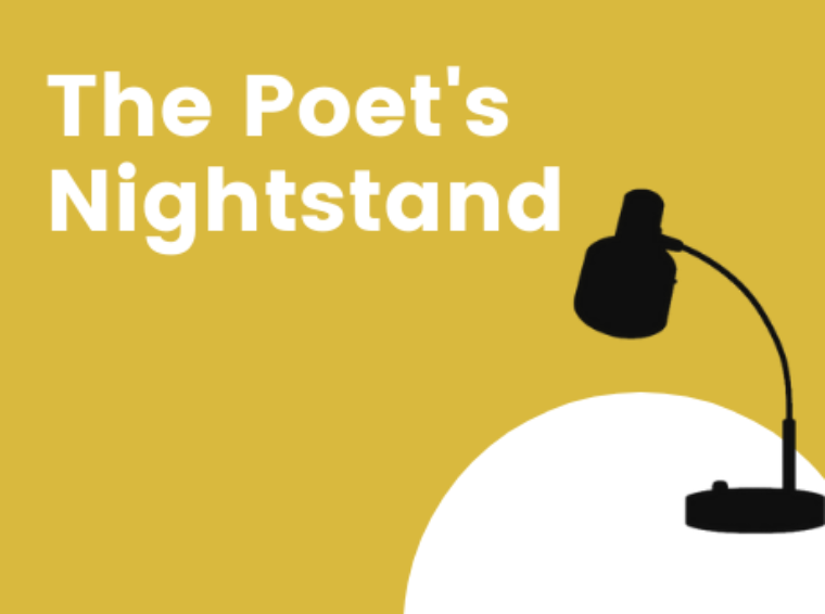 Logo for The Poet's Nightstand series. A black lamp on a yellow and white background.